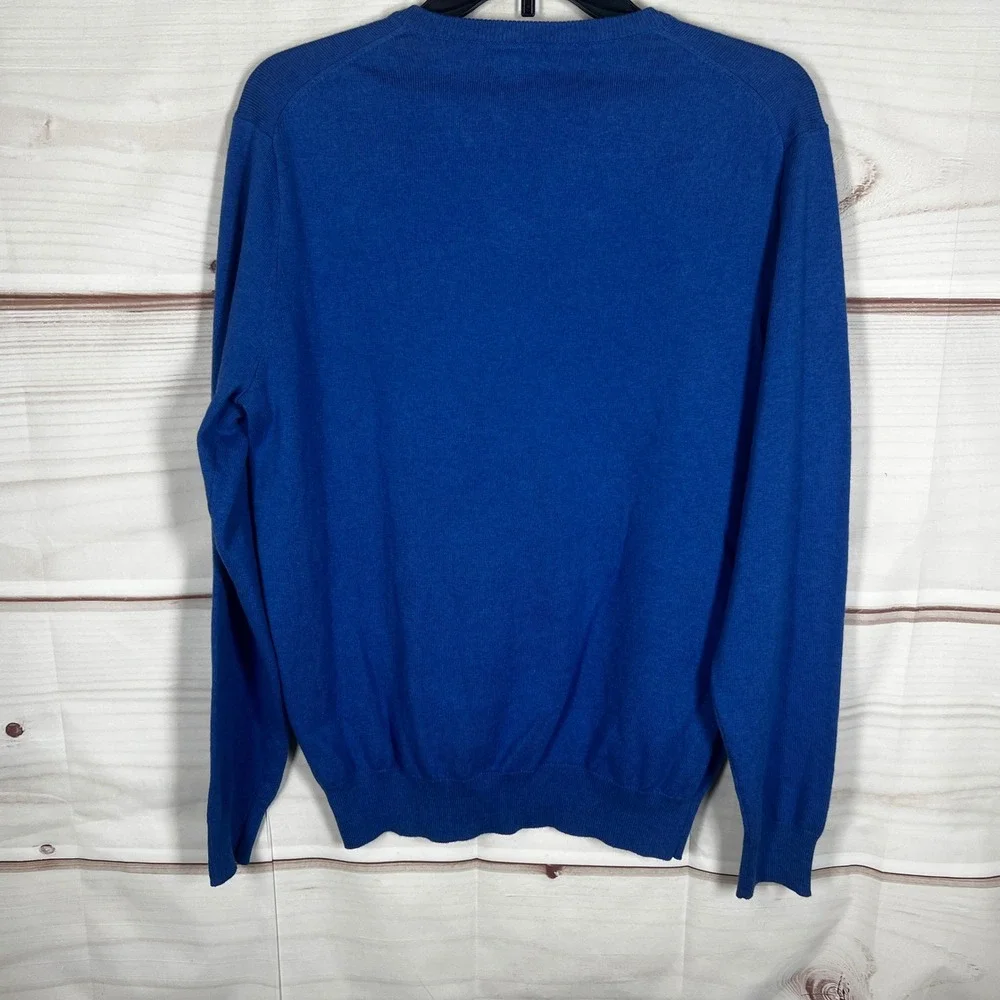 J.Crew V-Neck Sweater Mens Medium Blue Solid Cotton Cashmere Blend Pullover Knit